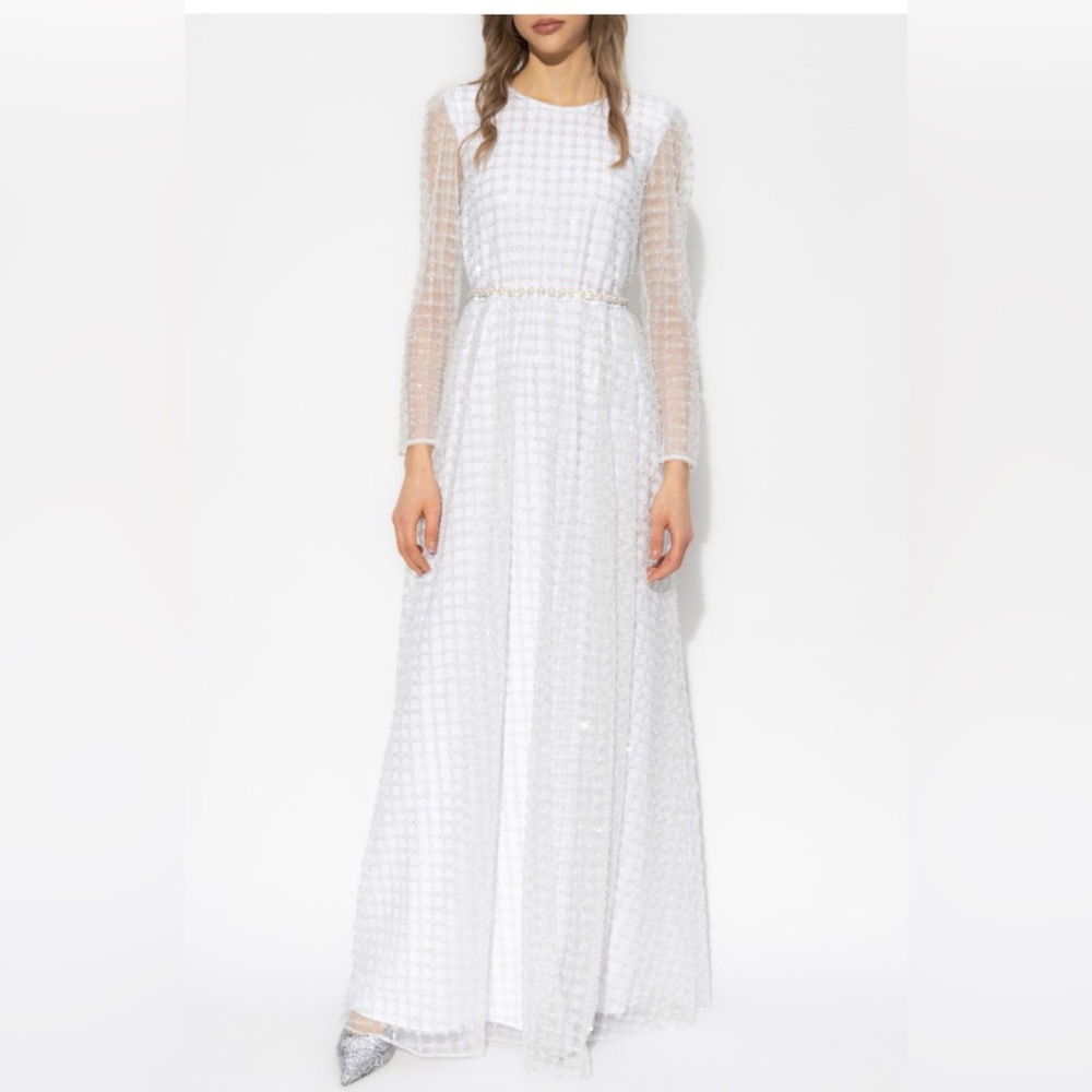 Self Portrait Grid Sequin Maxi Dress Wedding Bridal Dress White